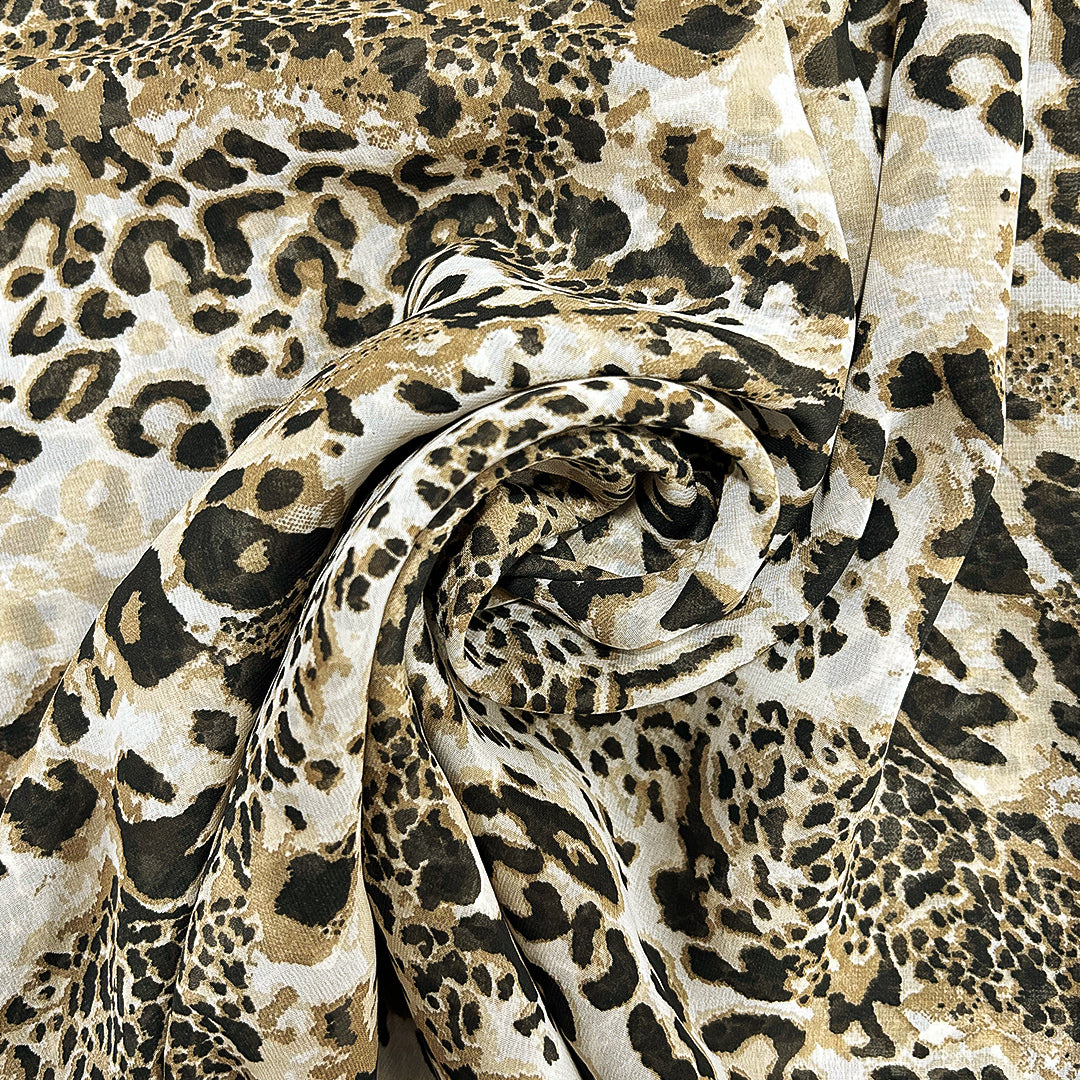 Black & Brown Animal Printed Georgette Fabric (Wholesale)