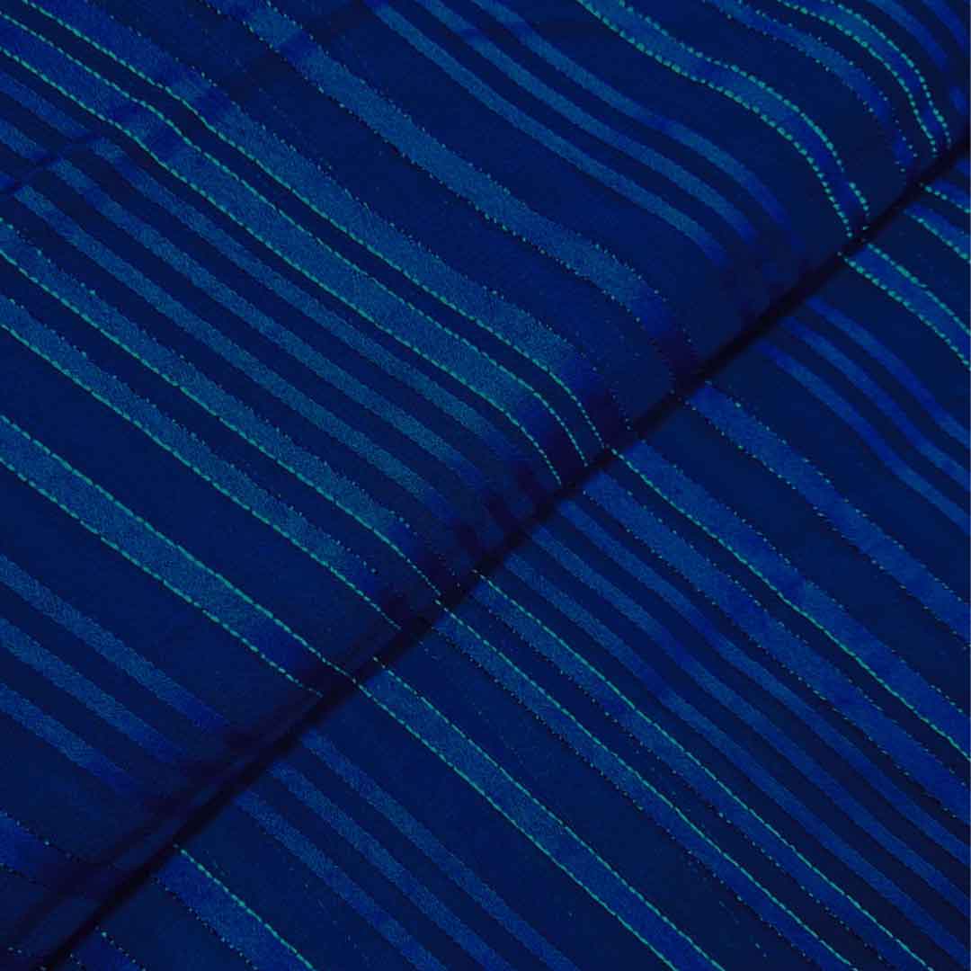 Dark Blue Stripes Printed Georgette Fabric