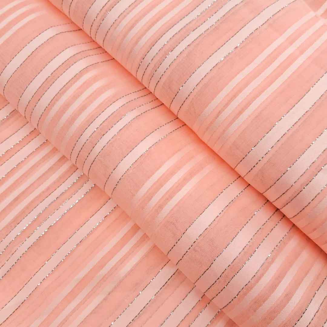 Peach Stripes Printed Georgette Fabric (Wholesale)