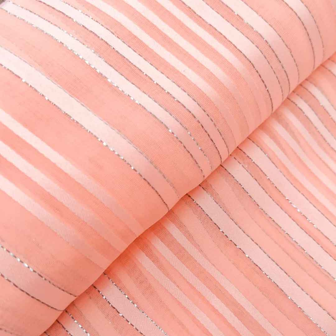 Peach Stripes Printed Georgette Fabric (Wholesale)