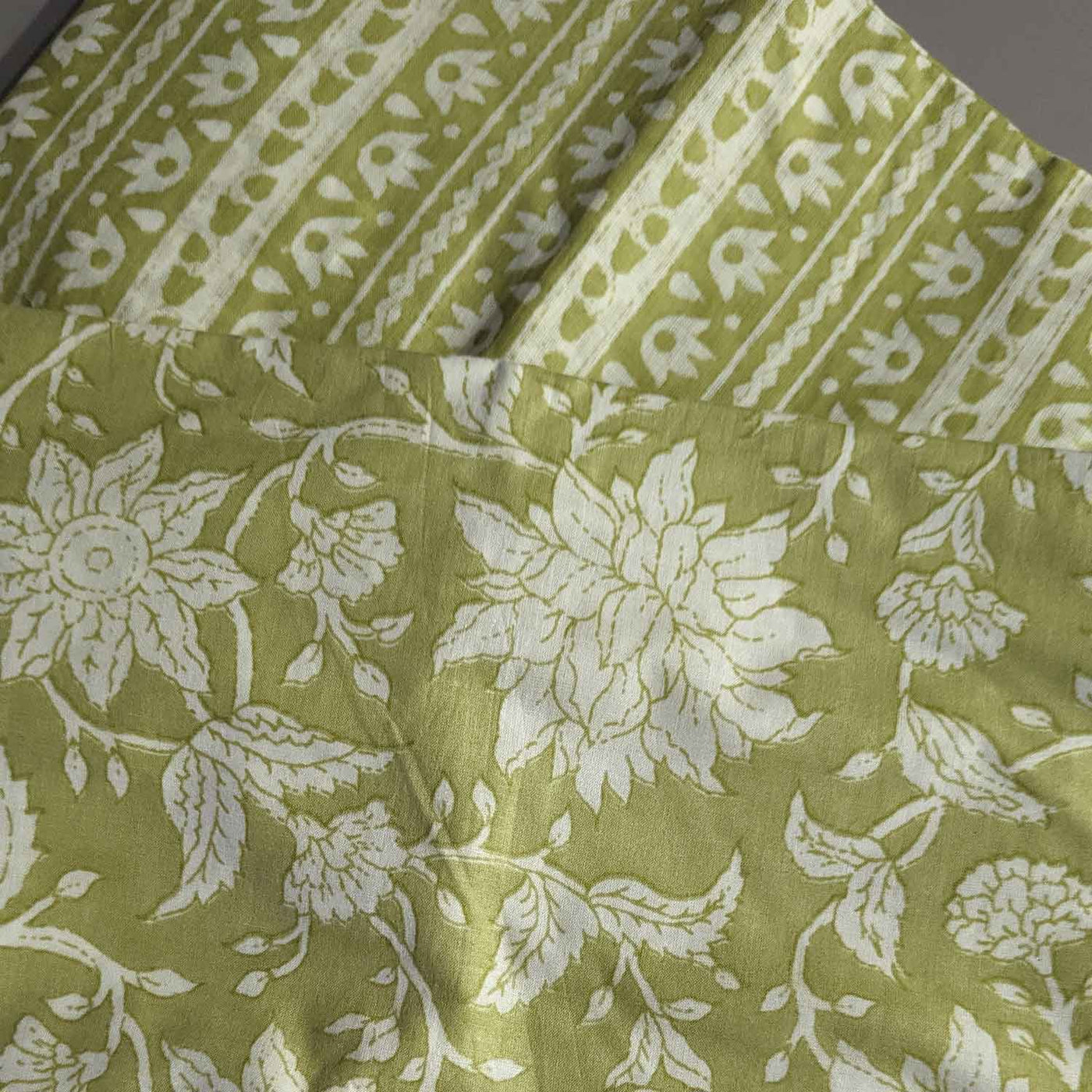 Green & White Floral / Stripes Cotton Fabric Combo