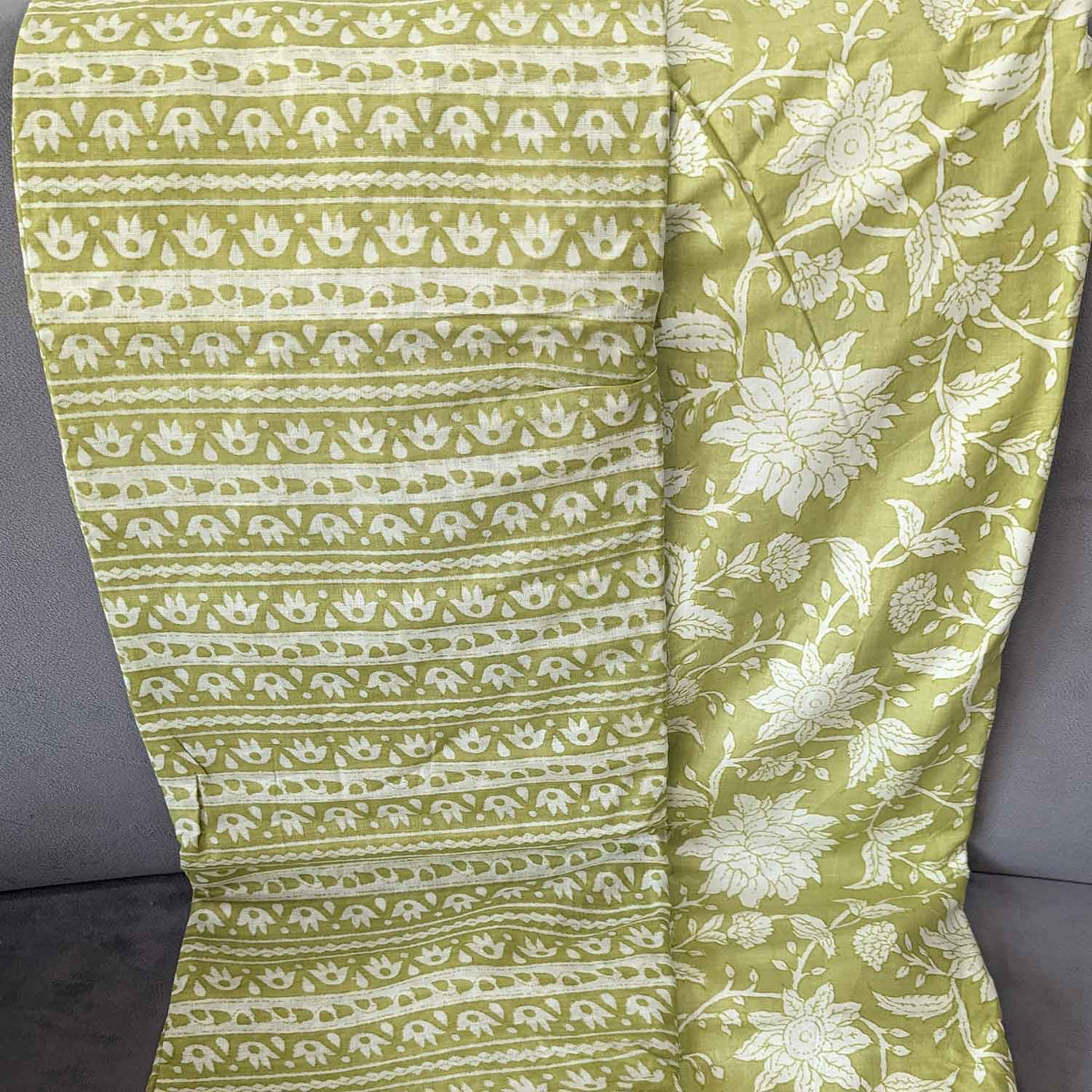 Green & White Floral / Stripes Cotton Fabric Combo