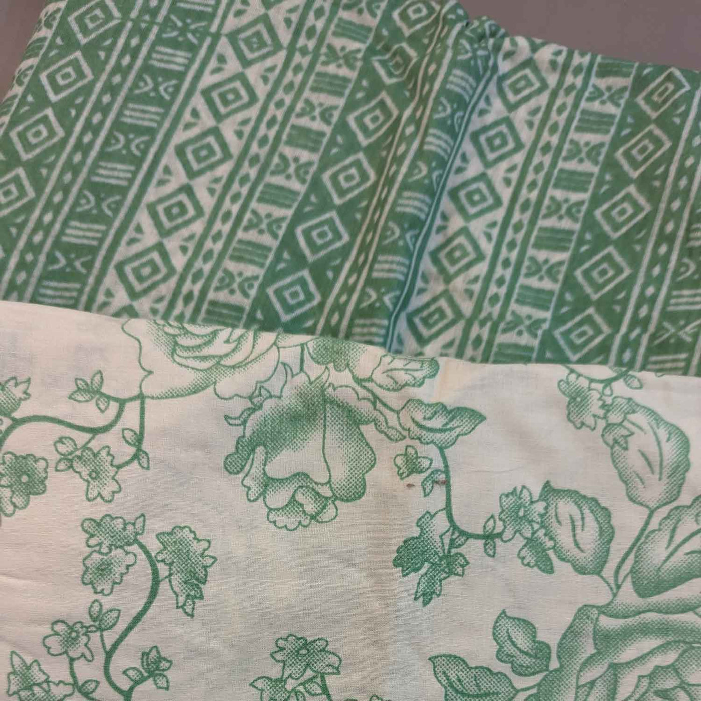 Green & Cream Floral / Traditional Cotton Fabric Combo