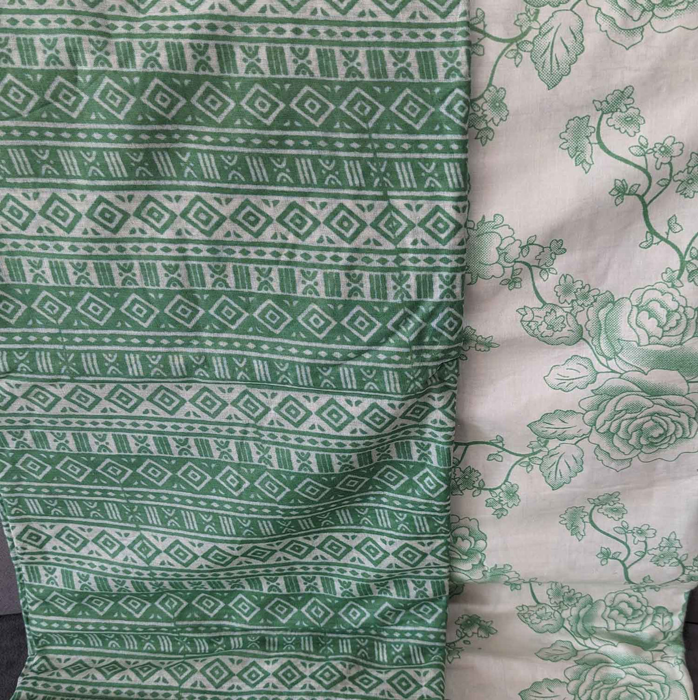 Green & Cream Floral / Traditional Cotton Fabric Combo