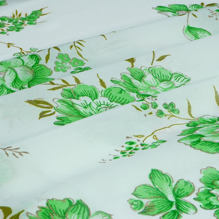 Green & Golden Floral Printed Faux Georgette Fabric