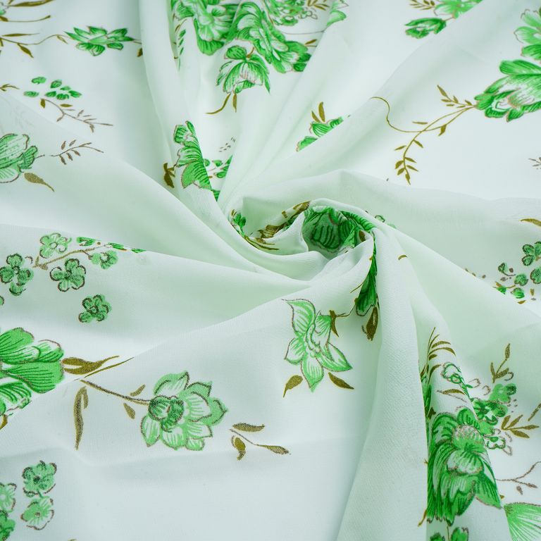 Green & Golden Floral Printed Faux Georgette Fabric