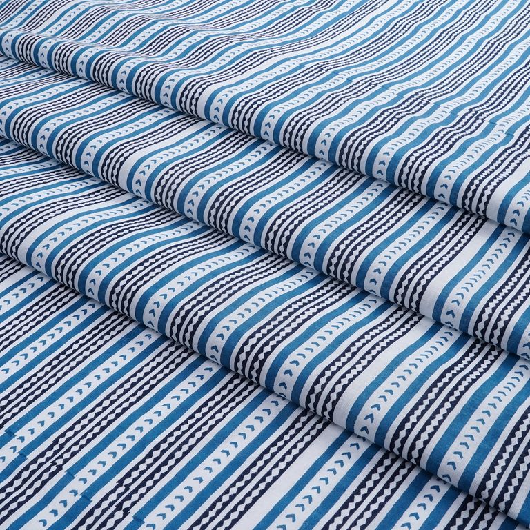 Blue & White Stripes Printed Pure Cotton Fabric