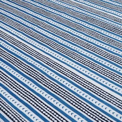 Blue & White Stripes Printed Pure Cotton Fabric