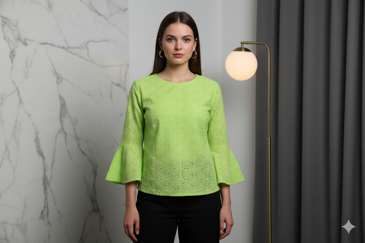Neon Green Cotton Hakoba Embroidered Fabric