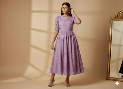 Pale Lavender Cotton Hakoba Embroidered Fabric