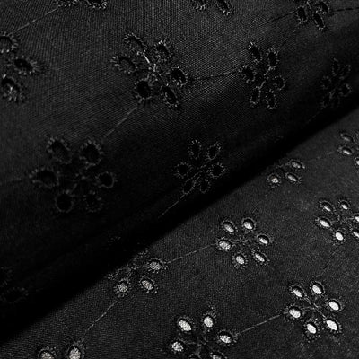 Black Floral Embroidered Heavy Hakoba Cotton Fabric