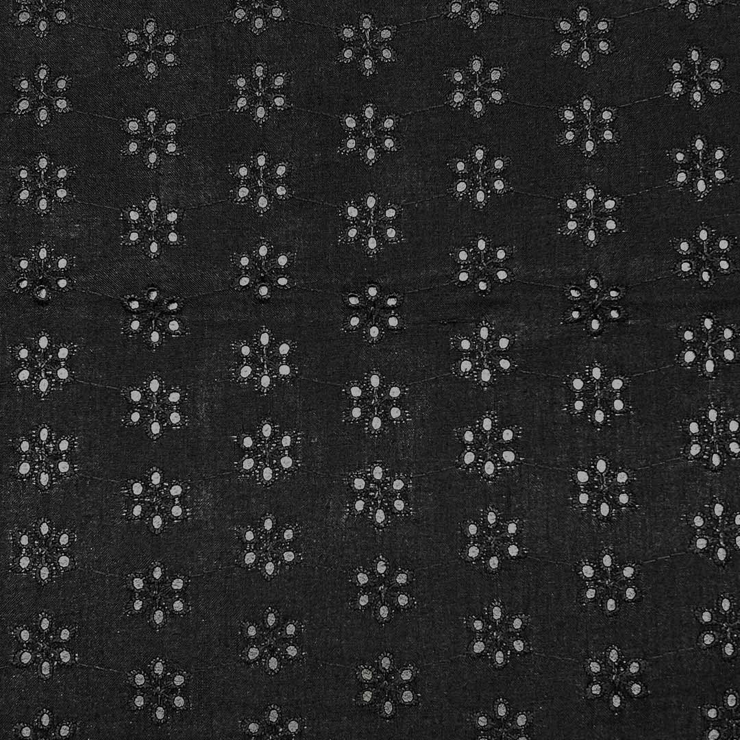 Black Floral Embroidered Heavy Hakoba Cotton Fabric