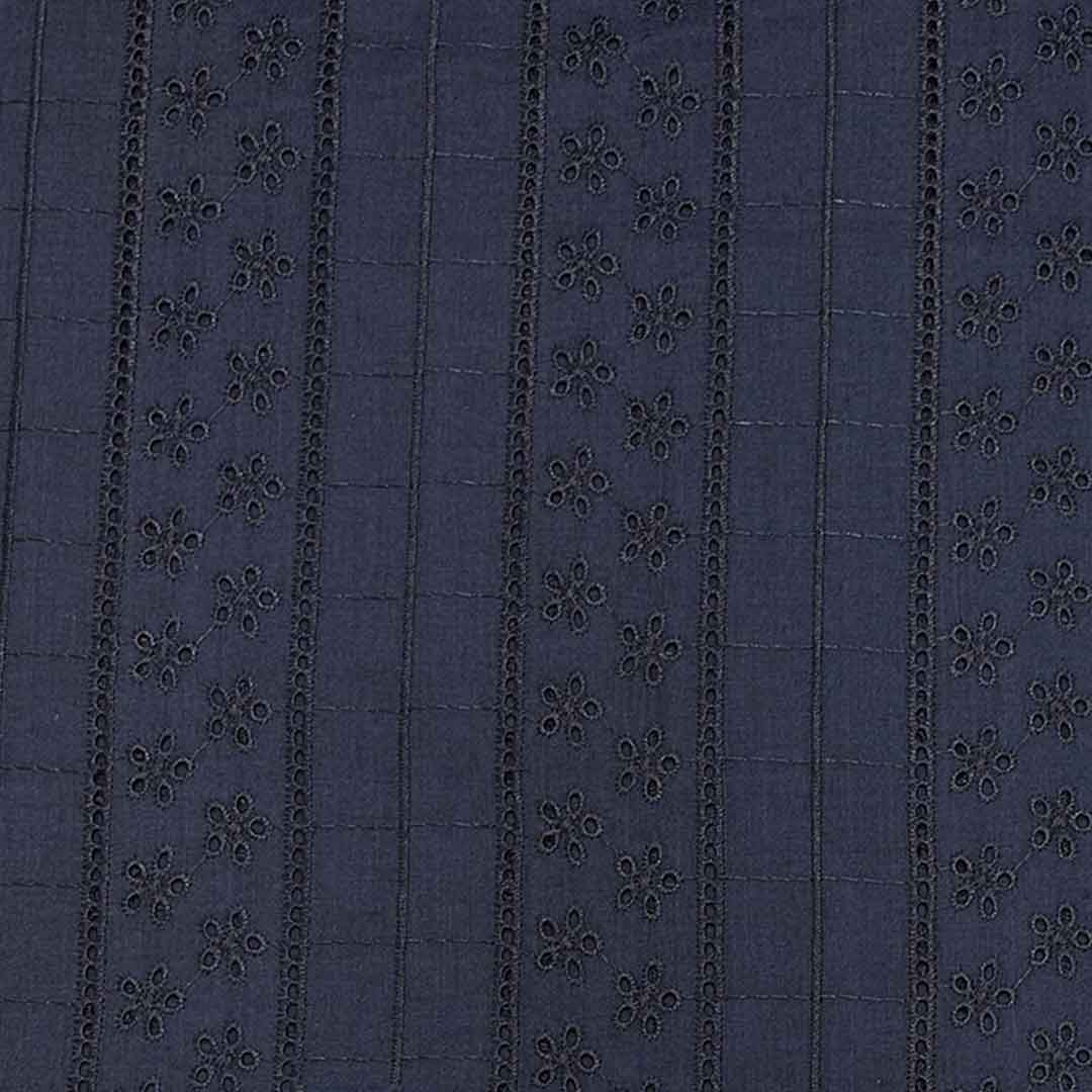 Navy Blue Stripes Embroidered Cotton Heavy Hakoba Fabric