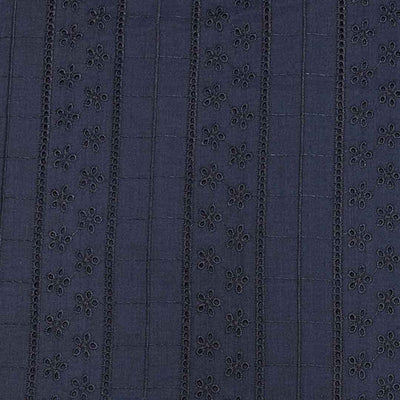 Navy Blue Stripes Embroidered Cotton Heavy Hakoba Fabric