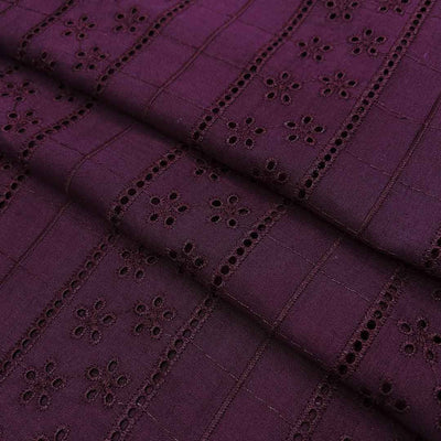 Purple Stripes Embroidered Cotton Heavy Hakoba Fabric