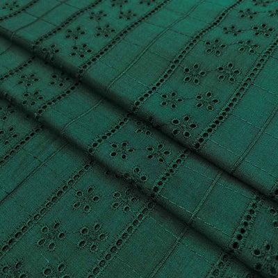 Dark Green Stripes Embroidered Cotton Heavy Hakoba Fabric