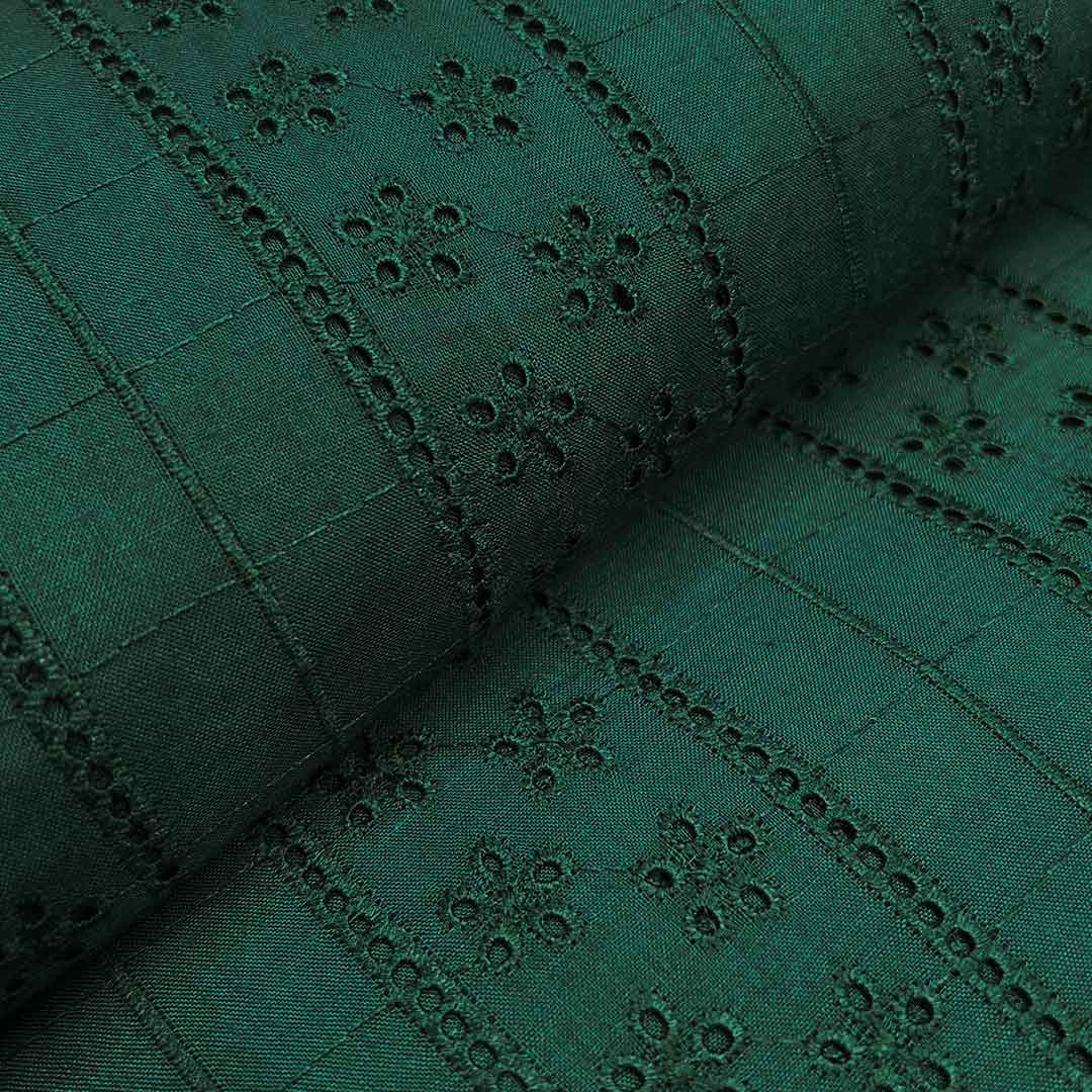 Dark Green Stripes Embroidered Cotton Heavy Hakoba Fabric