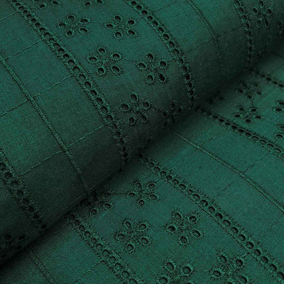 Dark Green Stripes Embroidered Cotton Heavy Hakoba Fabric (Wholesale)