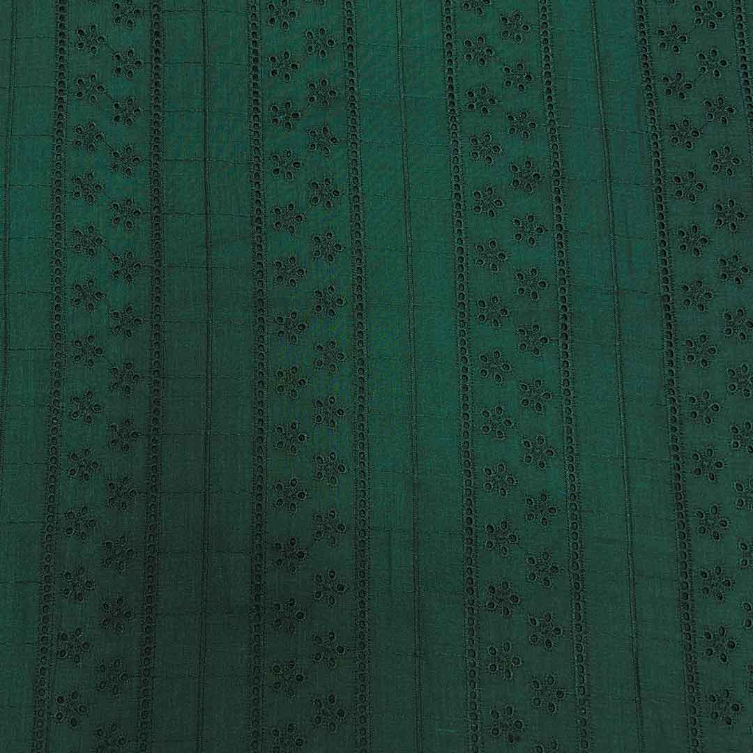 Dark Green Stripes Embroidered Cotton Heavy Hakoba Fabric