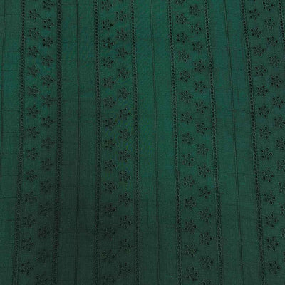 Dark Green Stripes Embroidered Cotton Heavy Hakoba Fabric