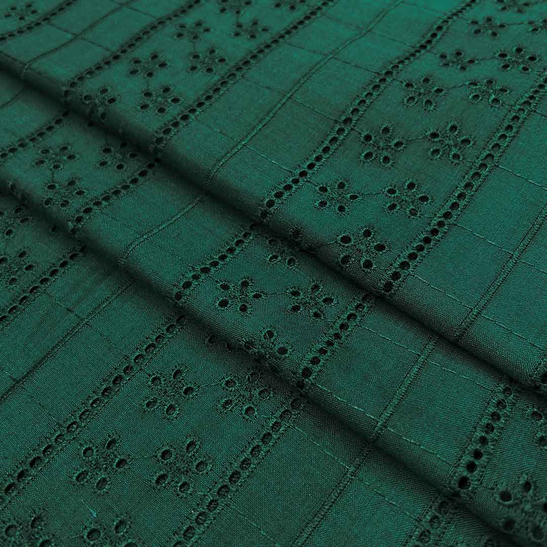 Dark Green Stripes Embroidered Cotton Heavy Hakoba Fabric (Wholesale)