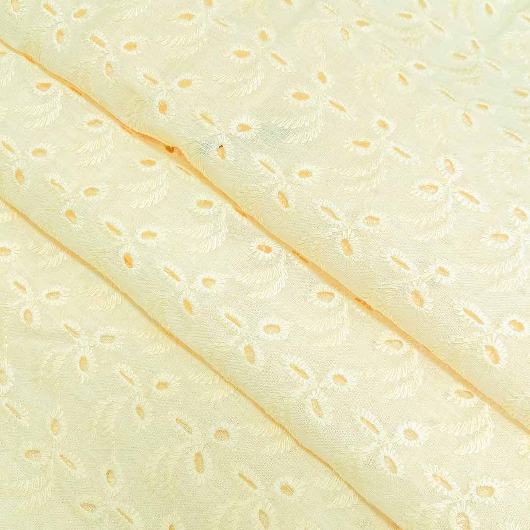 Yellow Floral Embroidered Cotton Heavy Hakoba Fabric