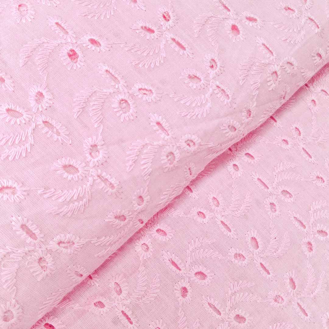 Baby Pink Floral Embroidered Cotton Heavy Hakoba Fabric