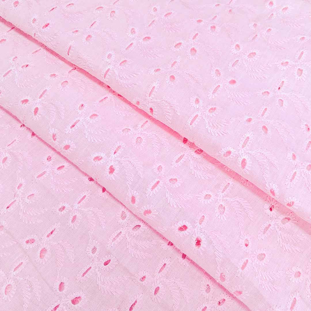 Baby Pink Floral Embroidered Cotton Heavy Hakoba Fabric