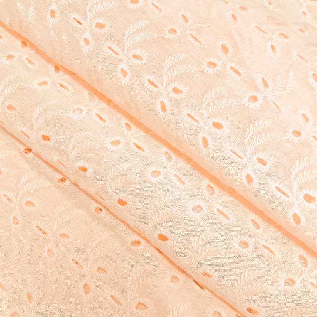 Light Peach Floral Embroidered Cotton Heavy Hakoba Fabric