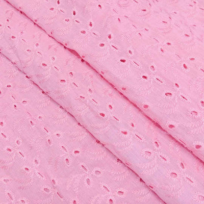 Pink Floral Embroidered Cotton Heavy Hakoba Fabric