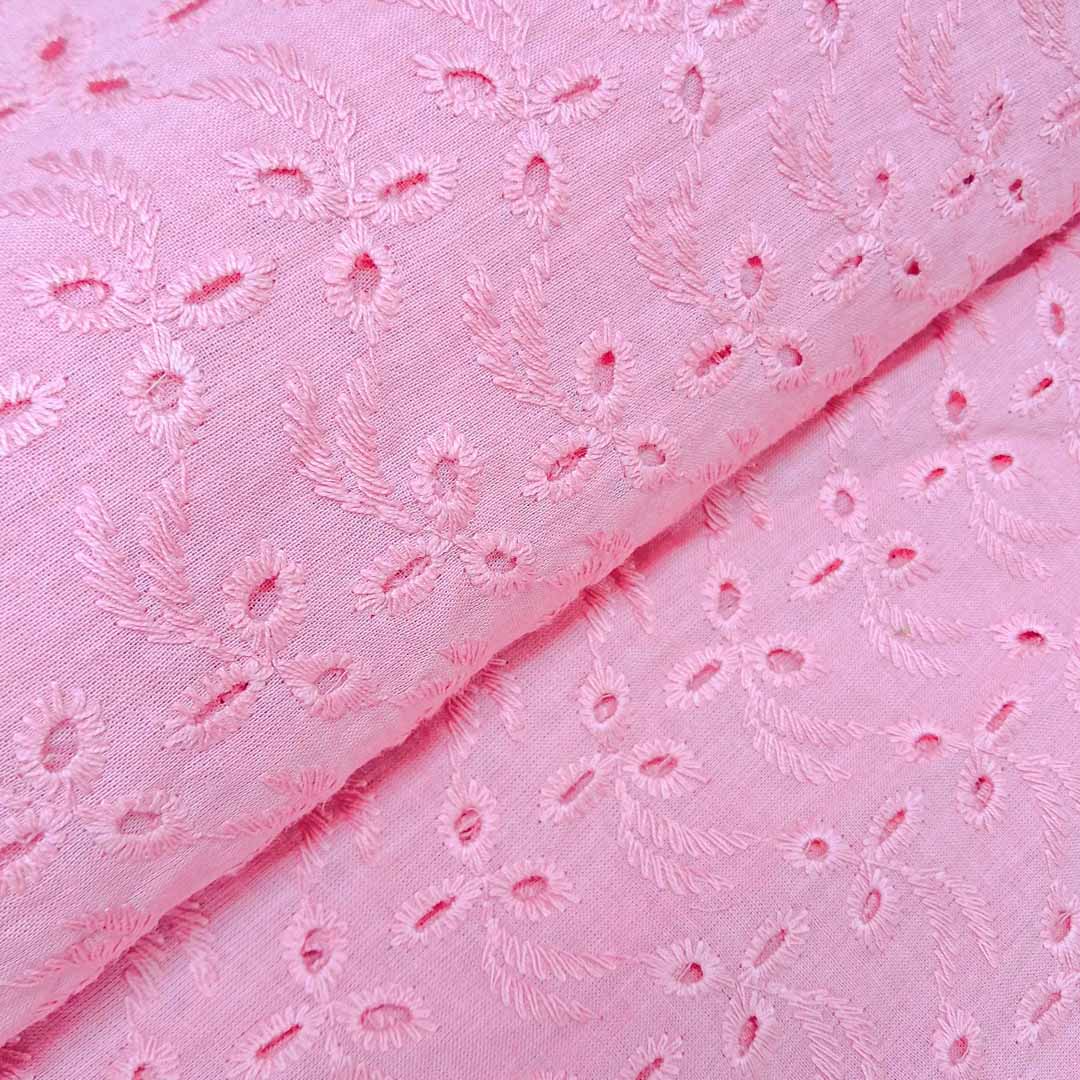 Pink Floral Embroidered Cotton Heavy Hakoba Fabric