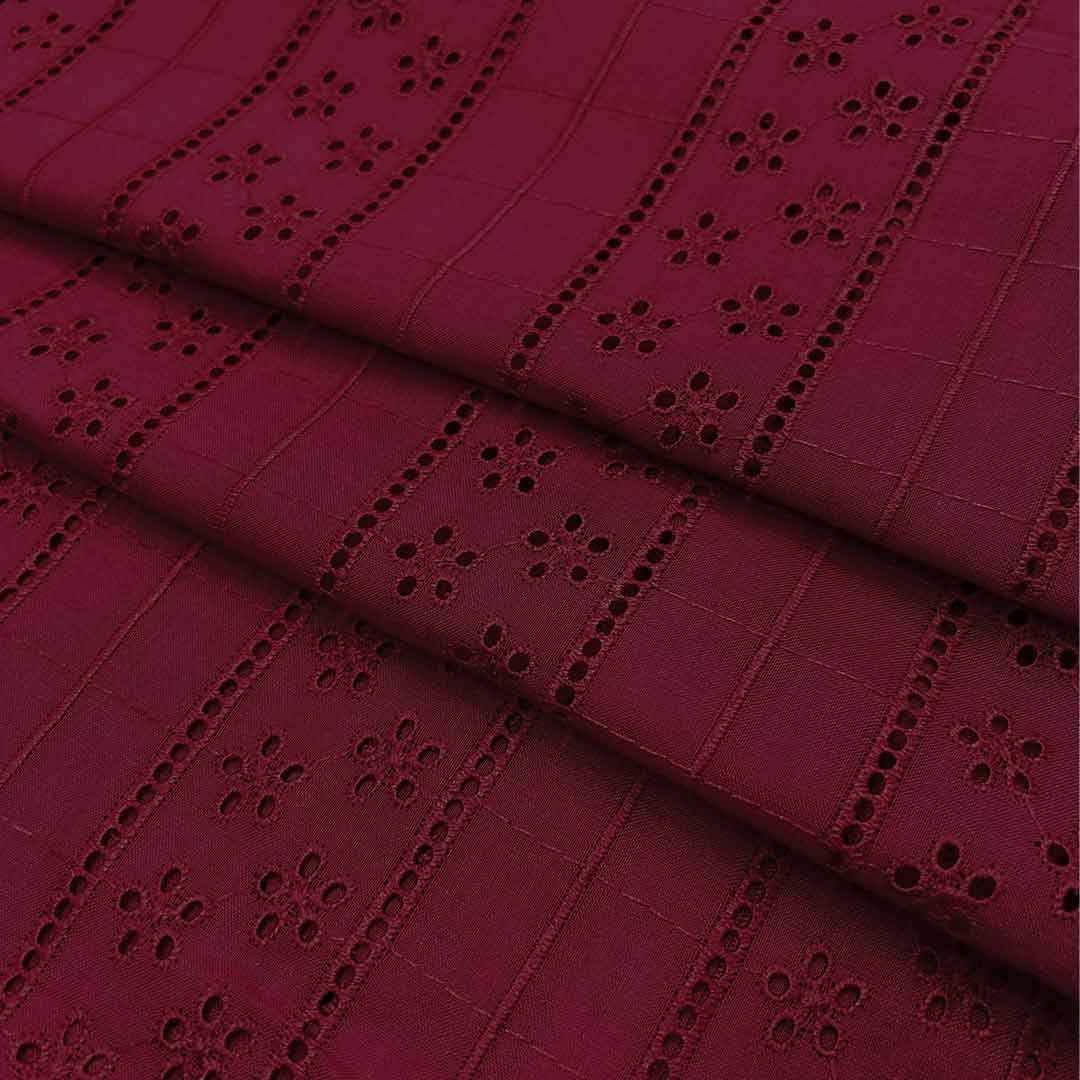 Maroon Stripes Embroidered Cotton Heavy Hakoba Fabric