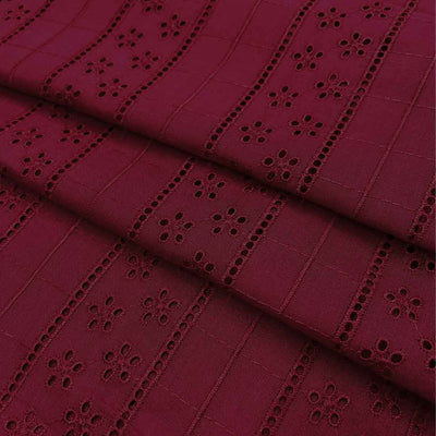 Maroon Stripes Embroidered Cotton Heavy Hakoba Fabric