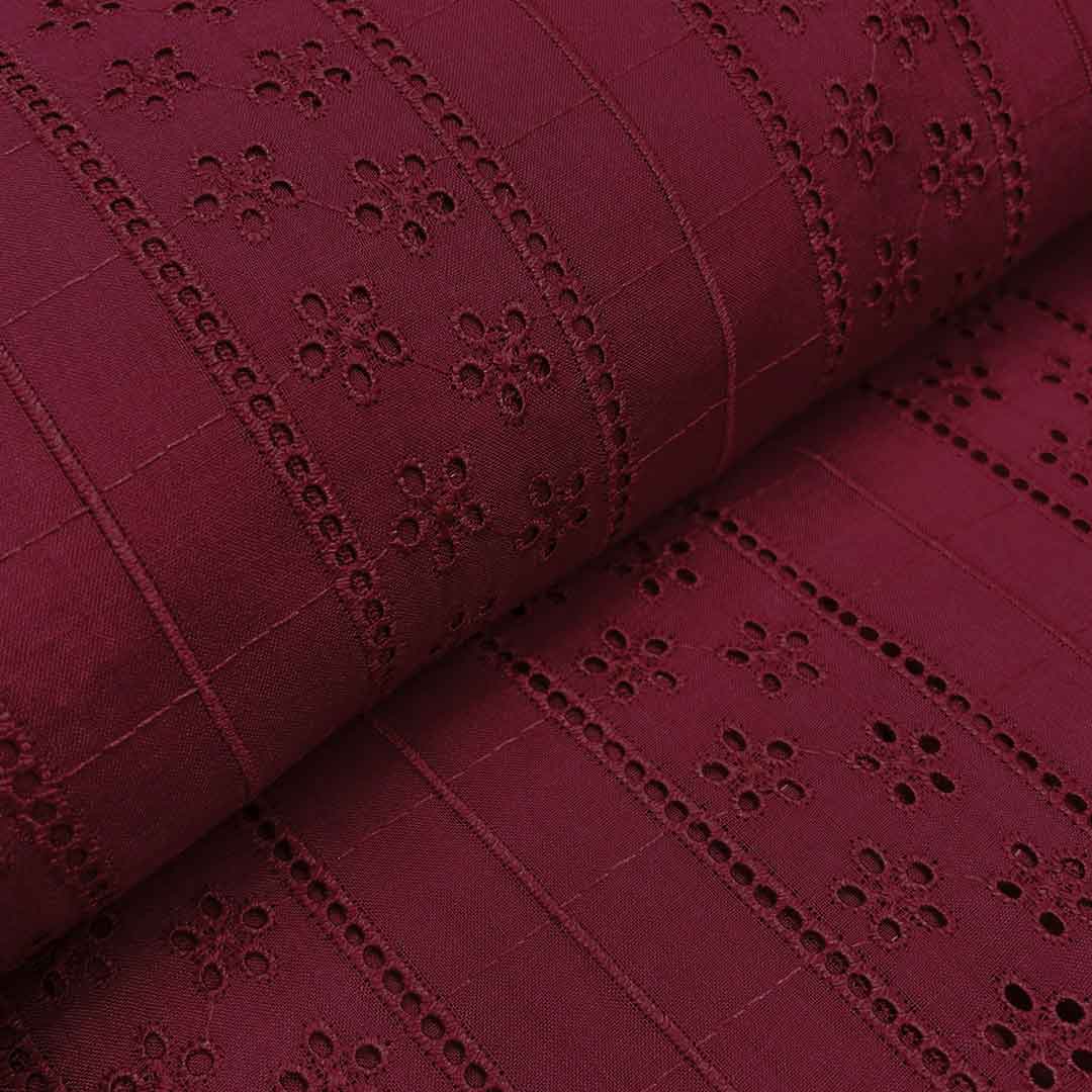 Maroon Stripes Embroidered Cotton Heavy Hakoba Fabric