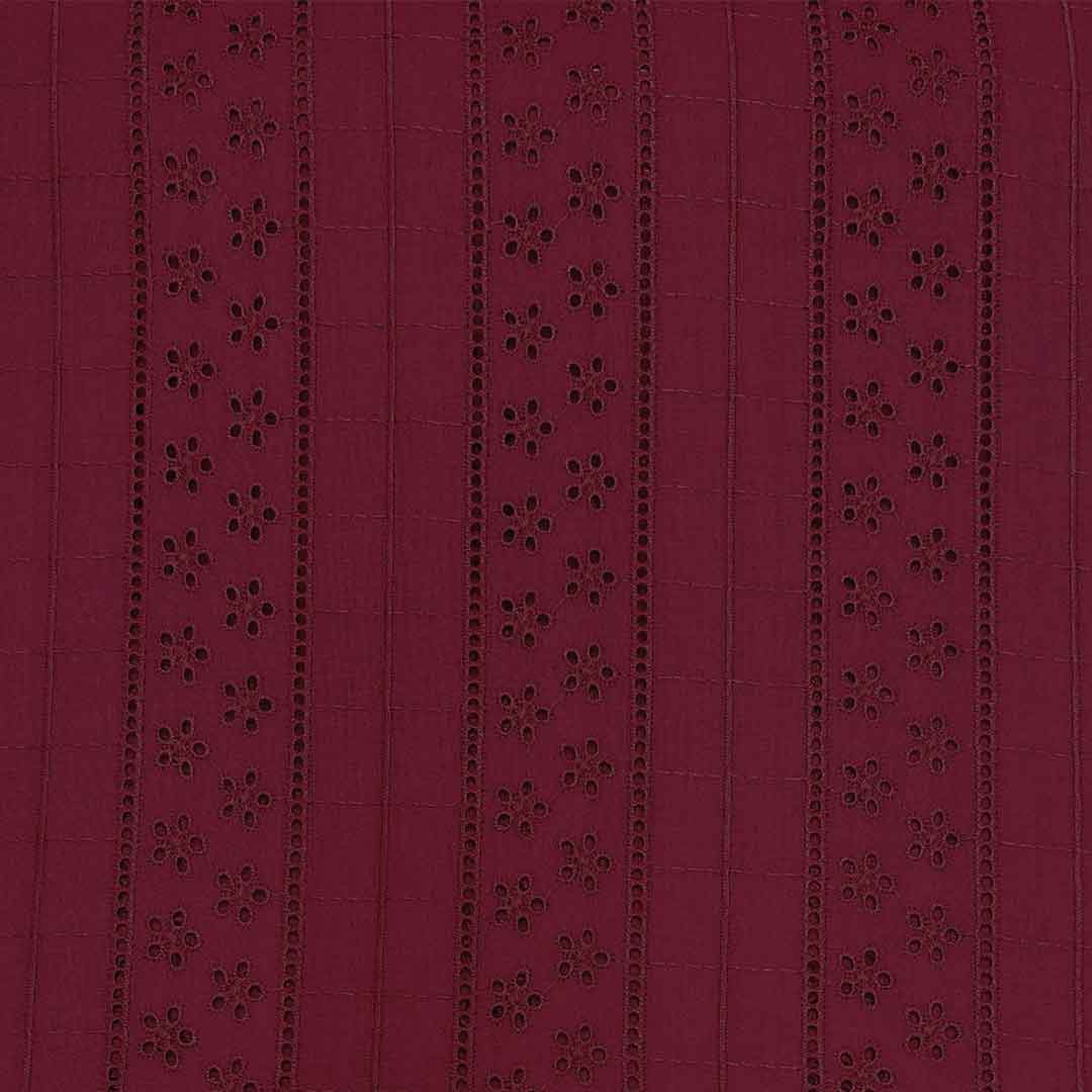 Maroon Stripes Embroidered Cotton Heavy Hakoba Fabric