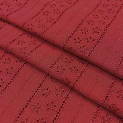 Red Stripes Embroidered Cotton Heavy Hakoba Fabric (Wholesale)