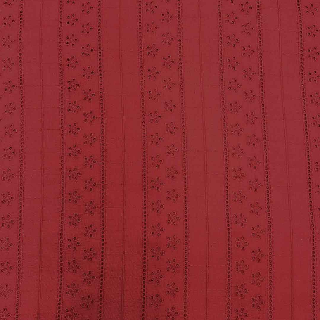 Red Stripes Embroidered Cotton Heavy Hakoba Fabric (Wholesale)