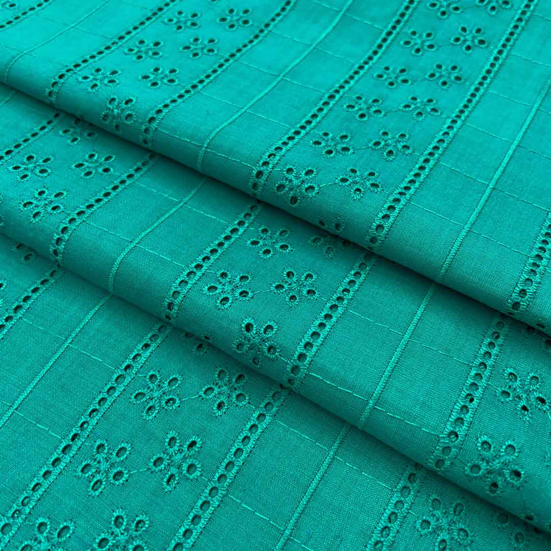 Cyan Stripes Embroidered Cotton Heavy Hakoba Fabric (Wholesale)