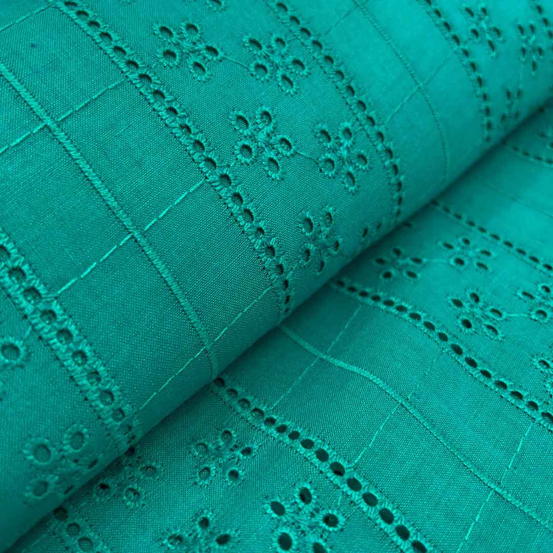 Cyan Stripes Embroidered Cotton Heavy Hakoba Fabric (Wholesale)