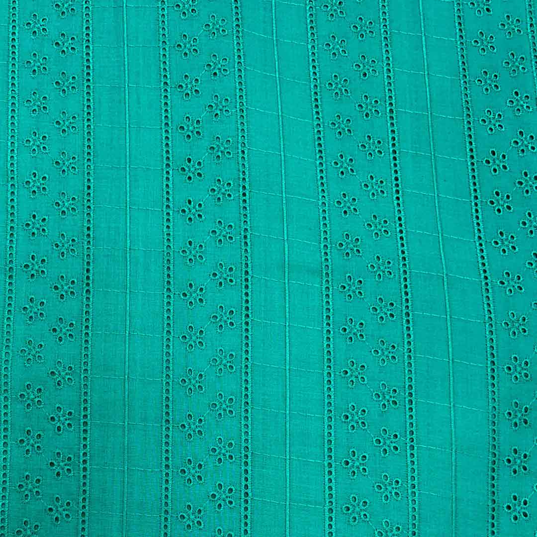 Cyan Stripes Embroidered Cotton Heavy Hakoba Fabric (Wholesale)