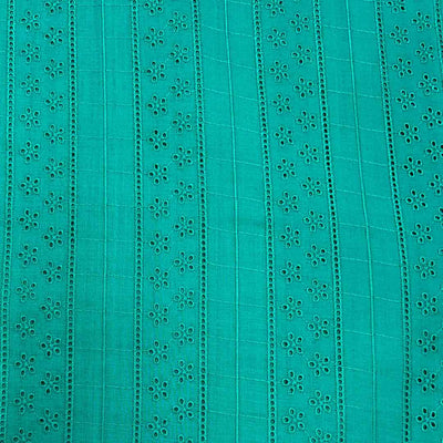 Cyan Stripes Embroidered Cotton Heavy Hakoba Fabric (Wholesale)