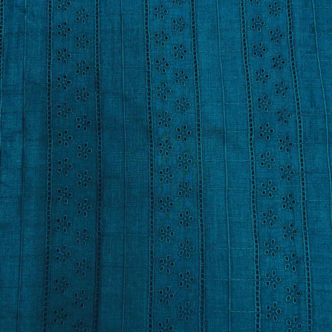 Blue Stripes Embroidered Cotton Heavy Hakoba Fabric (Wholesale)