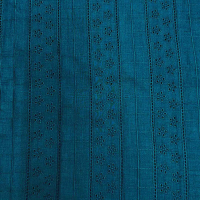 Blue Stripes Embroidered Cotton Heavy Hakoba Fabric (Wholesale)