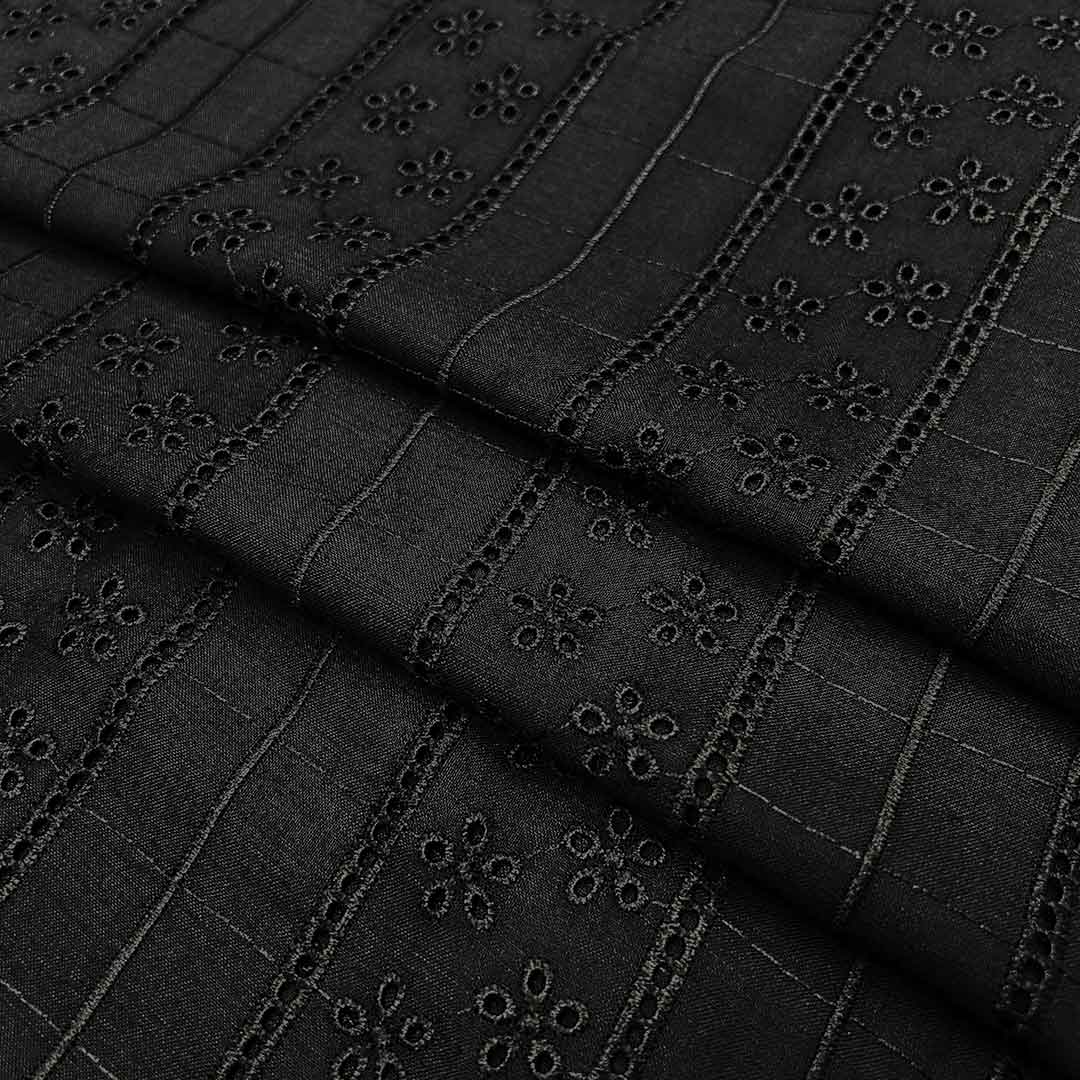 Black Stripes Embroidered Cotton Heavy Hakoba Fabric (Wholesale)