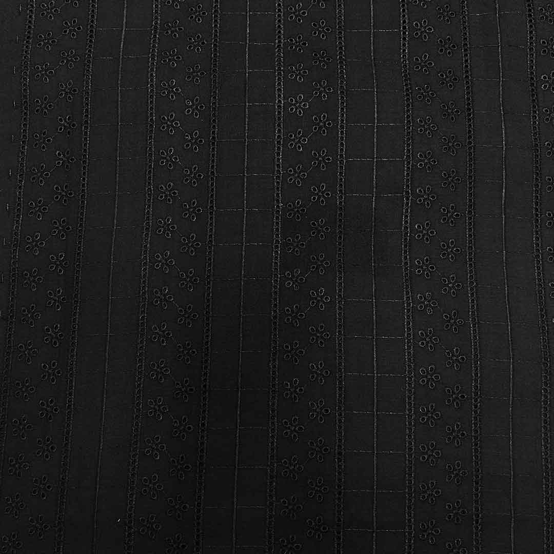 Black Stripes Embroidered Cotton Heavy Hakoba Fabric (Wholesale)