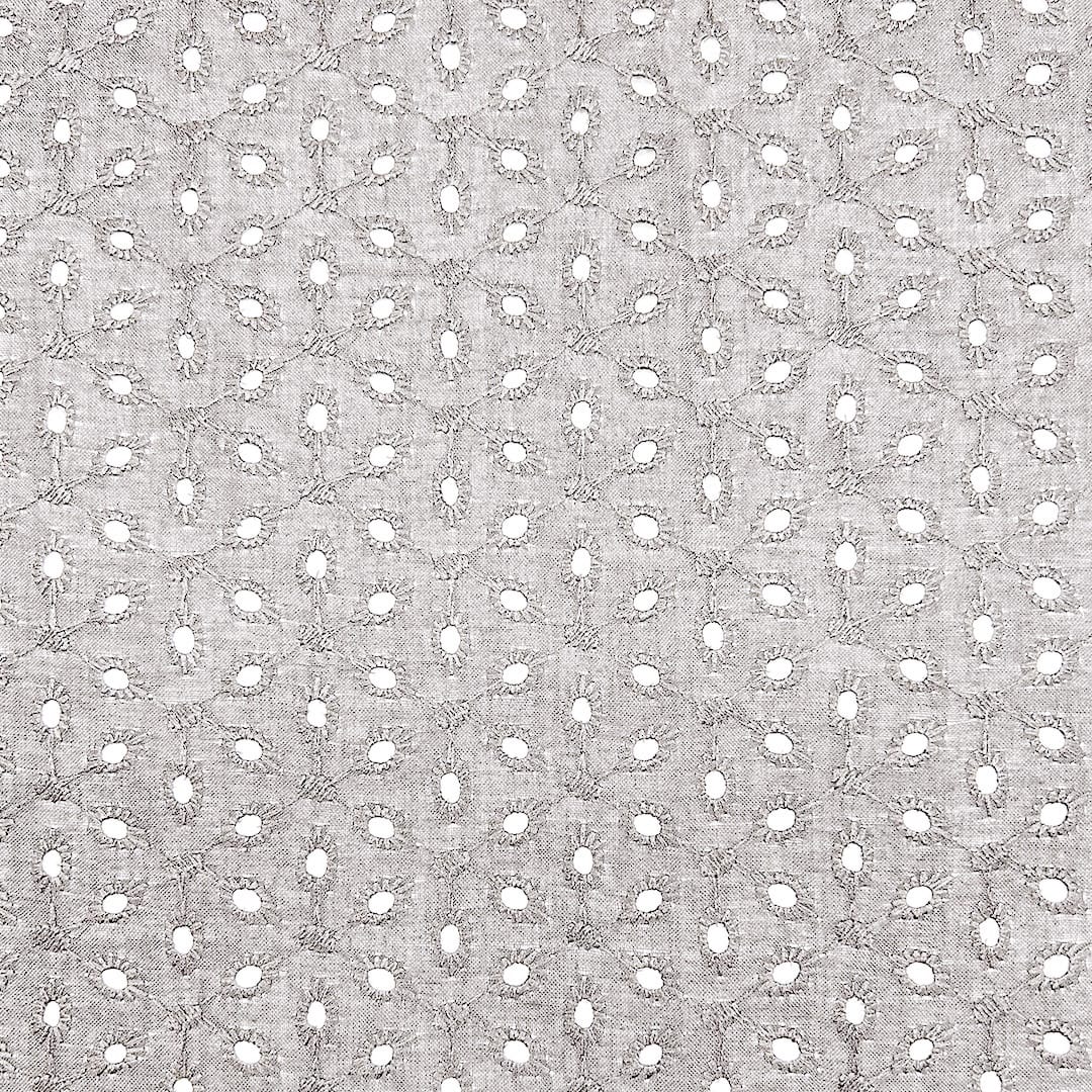 Light Grey Floral Embroidered Cotton Hakoba Fabric