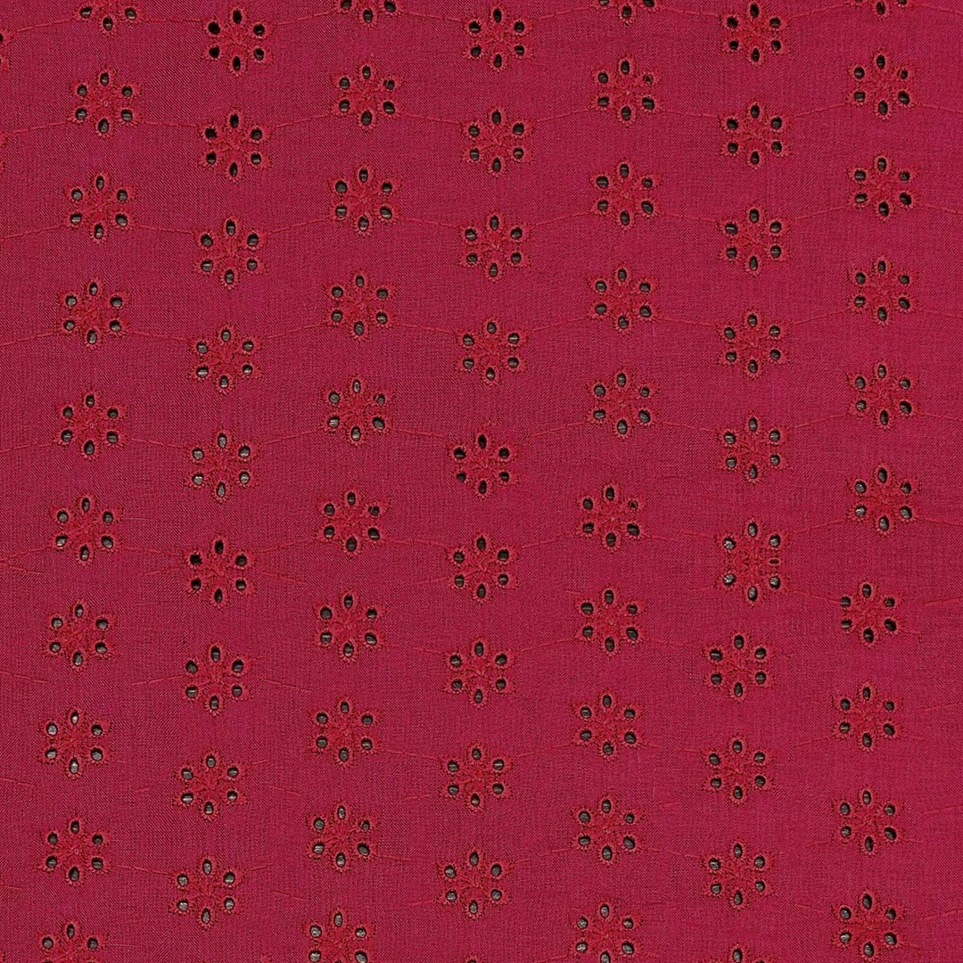 Red Floral Embroidered Heavy Hakoba Cotton  Fabric