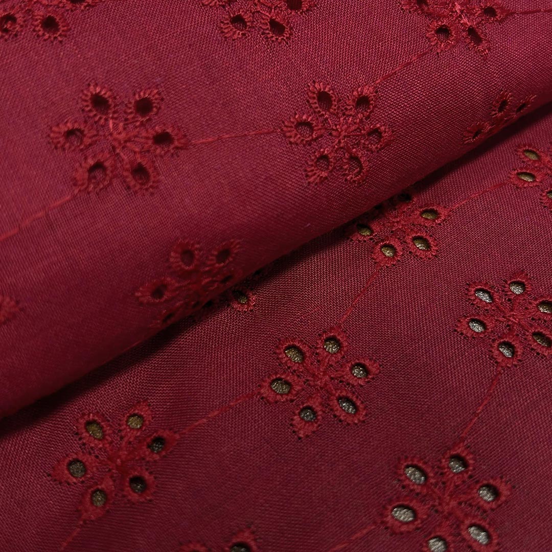 Red Floral Embroidered Heavy Hakoba Cotton  Fabric
