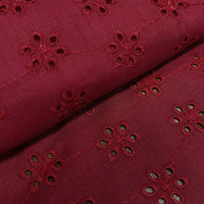 Red Floral Embroidered Heavy Hakoba Cotton  Fabric