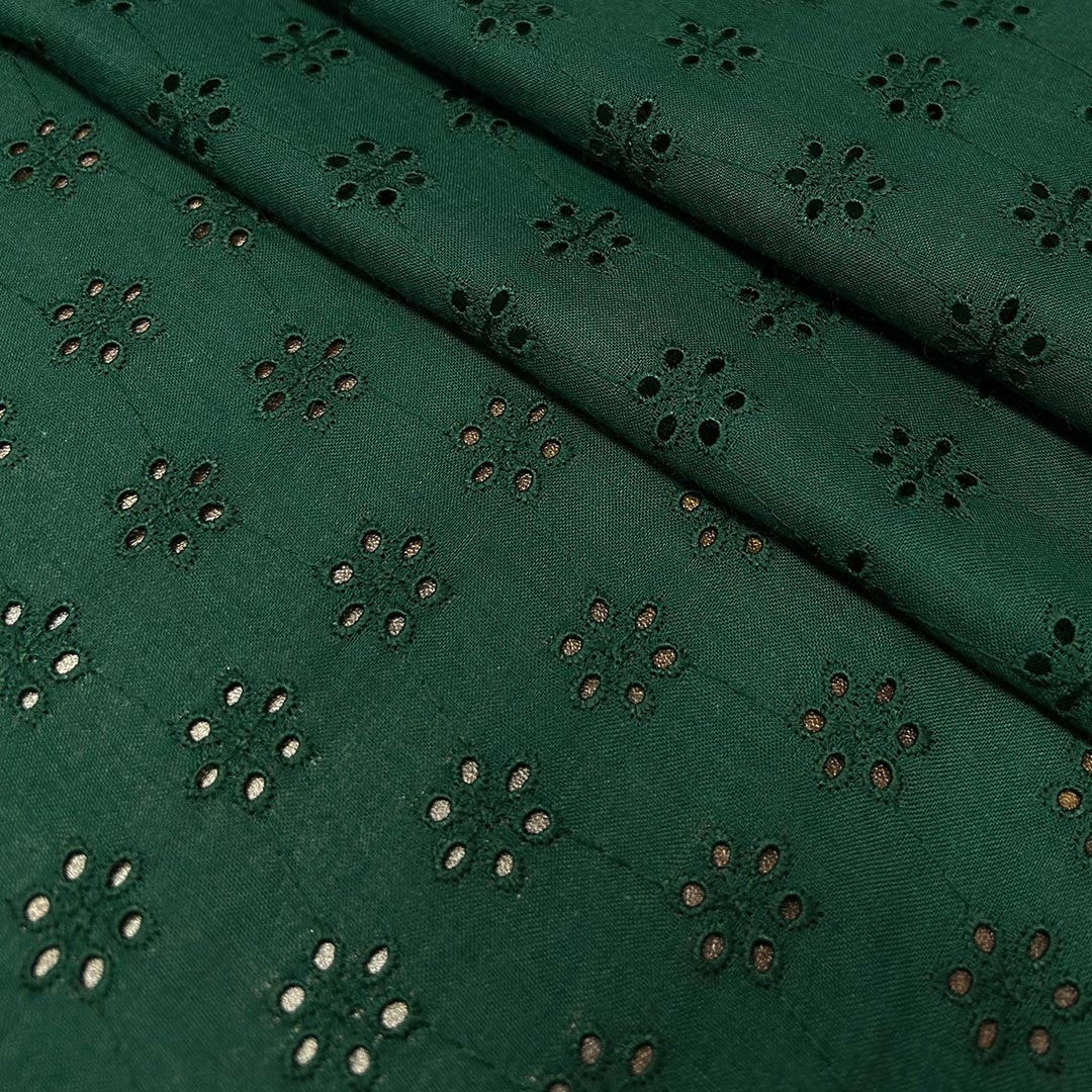 Dark Green Floral Embroidered Heavy Hakoba Cotton Fabric